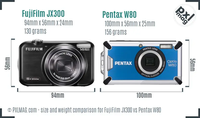 FujiFilm JX300 vs Pentax W80 size comparison