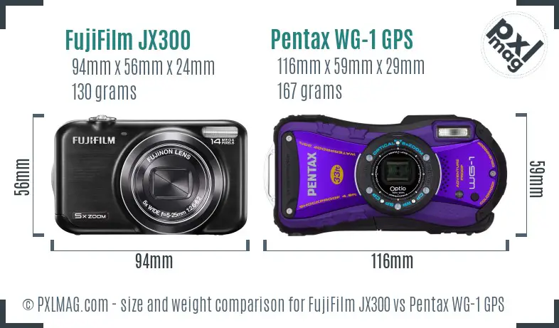 FujiFilm JX300 vs Pentax WG-1 GPS size comparison