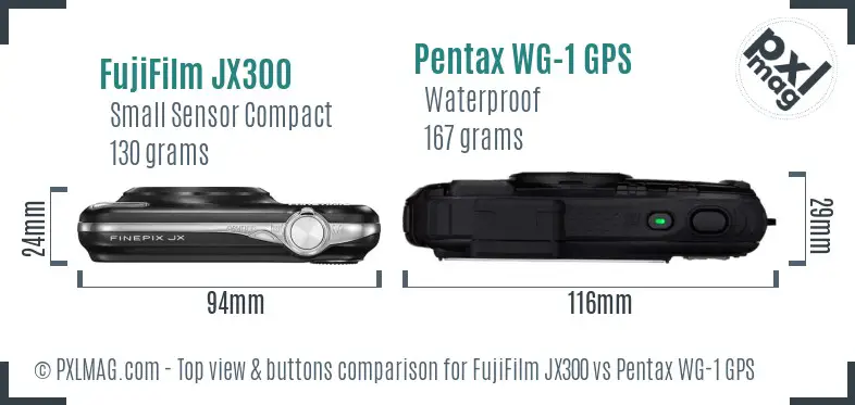FujiFilm JX300 vs Pentax WG-1 GPS top view buttons comparison