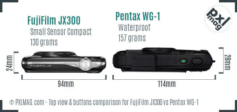 FujiFilm JX300 vs Pentax WG-1 top view buttons comparison