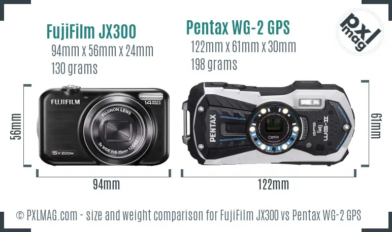 FujiFilm JX300 vs Pentax WG-2 GPS size comparison