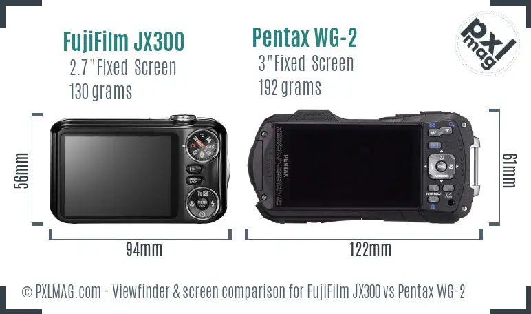 FujiFilm JX300 vs Pentax WG-2 Screen and Viewfinder comparison