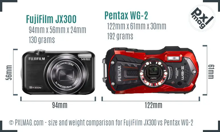 FujiFilm JX300 vs Pentax WG-2 size comparison