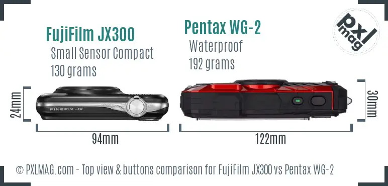 FujiFilm JX300 vs Pentax WG-2 top view buttons comparison
