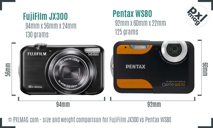 FujiFilm JX300 vs Pentax WS80 size comparison