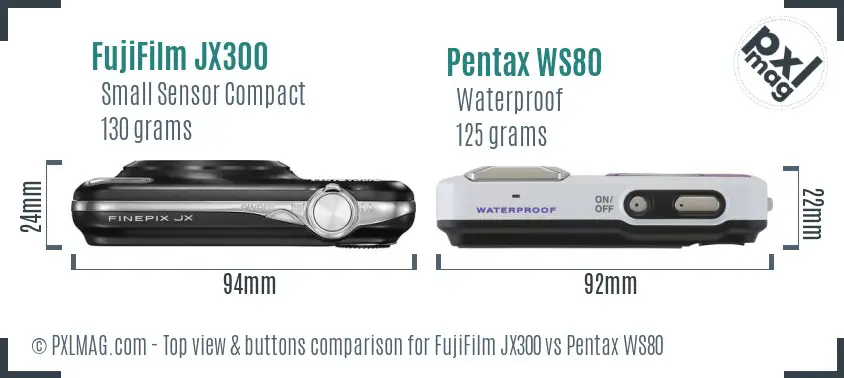FujiFilm JX300 vs Pentax WS80 top view buttons comparison