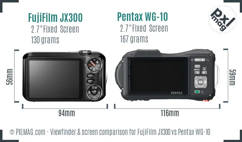 FujiFilm JX300 vs Pentax WG-10 Screen and Viewfinder comparison