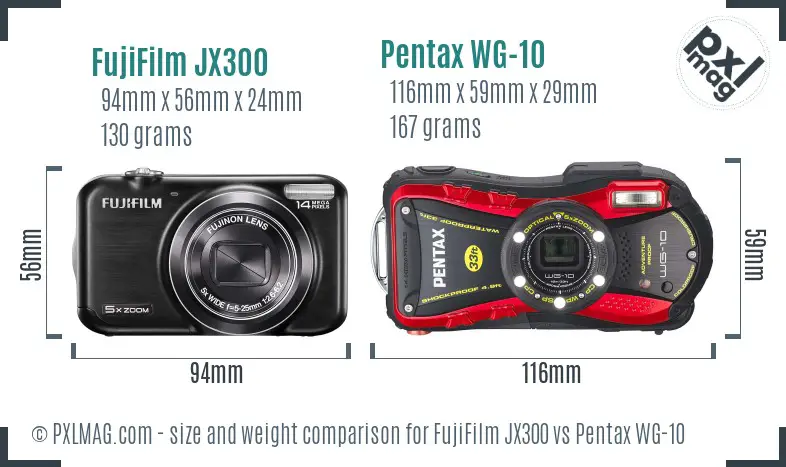FujiFilm JX300 vs Pentax WG-10 size comparison