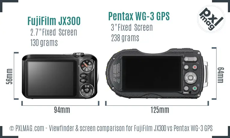 FujiFilm JX300 vs Pentax WG-3 GPS Screen and Viewfinder comparison