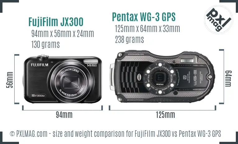 FujiFilm JX300 vs Pentax WG-3 GPS size comparison