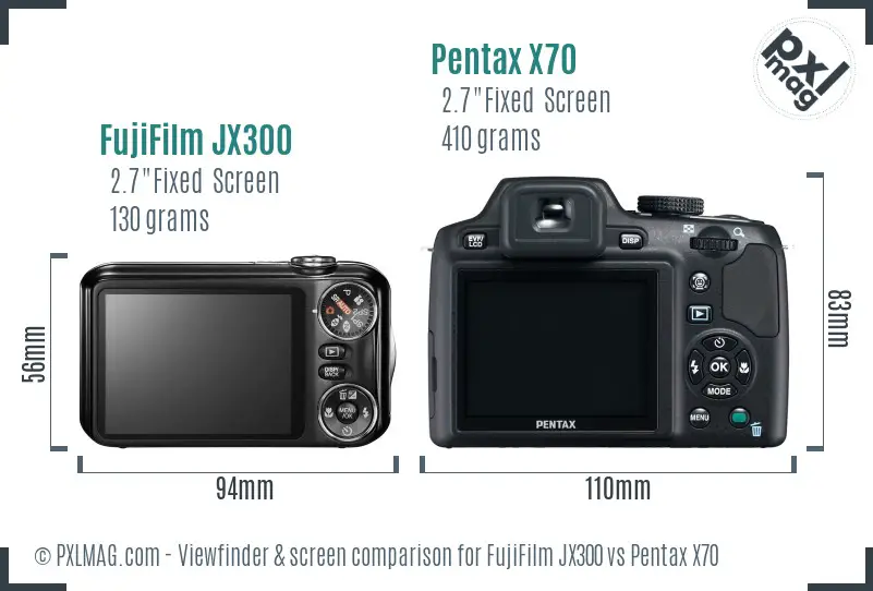 FujiFilm JX300 vs Pentax X70 Screen and Viewfinder comparison