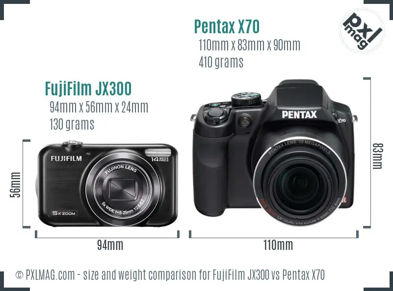 FujiFilm JX300 vs Pentax X70 size comparison