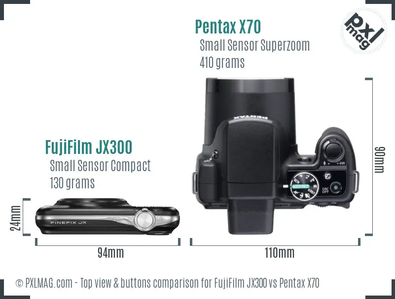 FujiFilm JX300 vs Pentax X70 top view buttons comparison
