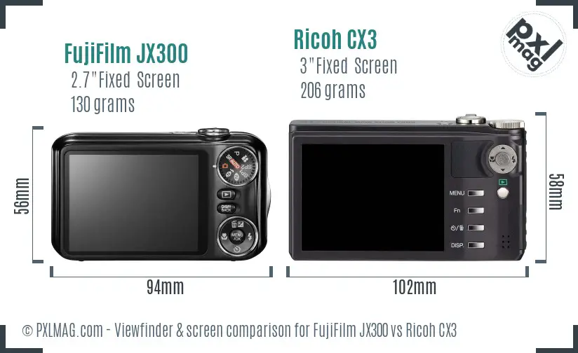 FujiFilm JX300 vs Ricoh CX3 Screen and Viewfinder comparison