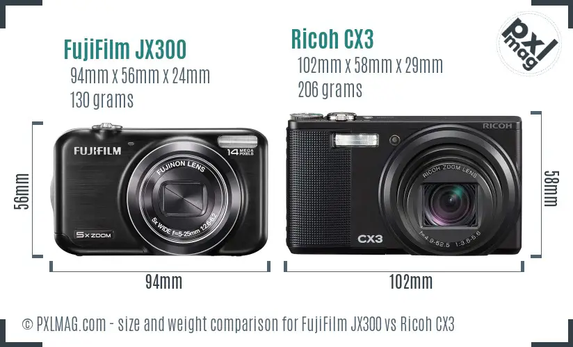 FujiFilm JX300 vs Ricoh CX3 size comparison