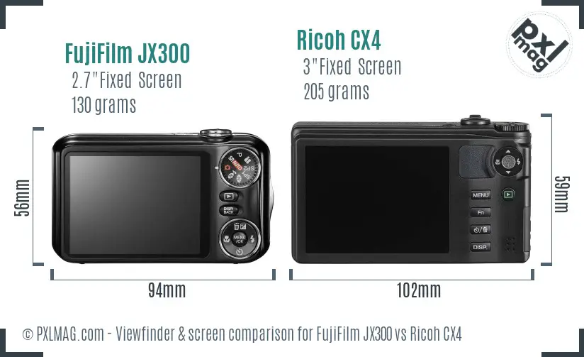 FujiFilm JX300 vs Ricoh CX4 Screen and Viewfinder comparison