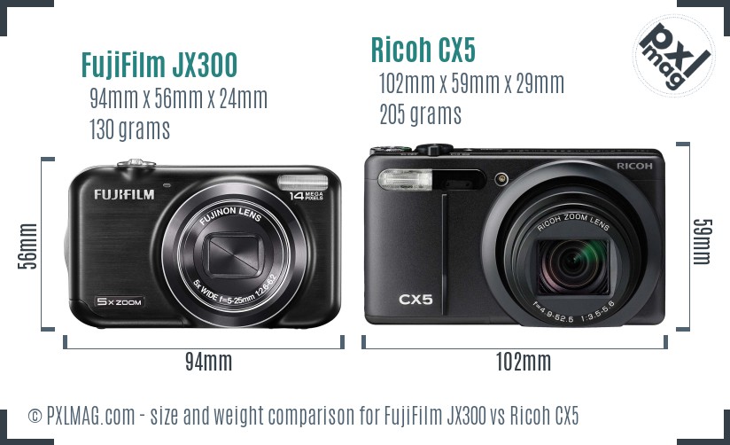 FujiFilm JX300 vs Ricoh CX5 size comparison