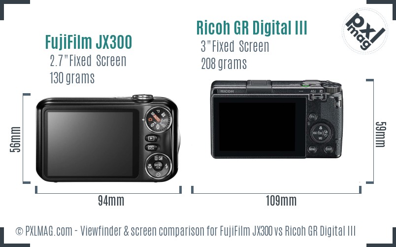 FujiFilm JX300 vs Ricoh GR Digital III Screen and Viewfinder comparison