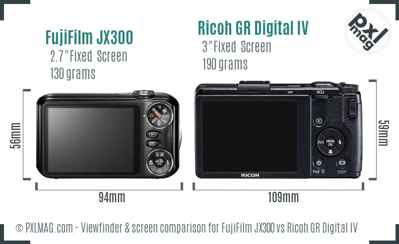FujiFilm JX300 vs Ricoh GR Digital IV Screen and Viewfinder comparison