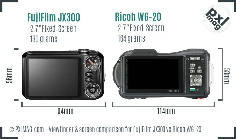 FujiFilm JX300 vs Ricoh WG-20 Screen and Viewfinder comparison