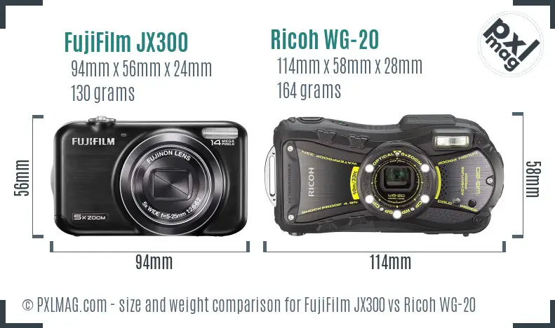 FujiFilm JX300 vs Ricoh WG-20 size comparison