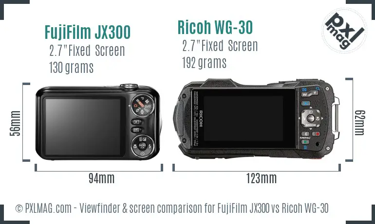 FujiFilm JX300 vs Ricoh WG-30 Screen and Viewfinder comparison