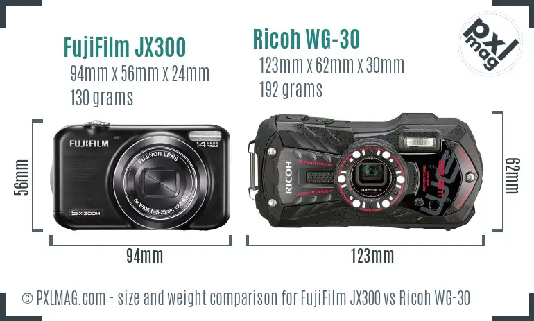 FujiFilm JX300 vs Ricoh WG-30 size comparison