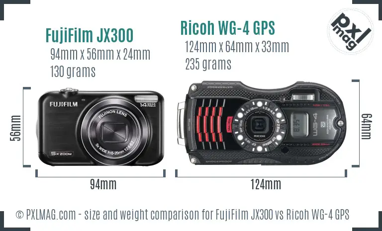 FujiFilm JX300 vs Ricoh WG-4 GPS size comparison FujiFilm JX300 vs Ricoh WG-4 GPS size comparison