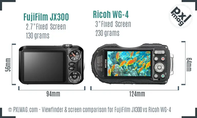 FujiFilm JX300 vs Ricoh WG-4 Screen and Viewfinder comparison