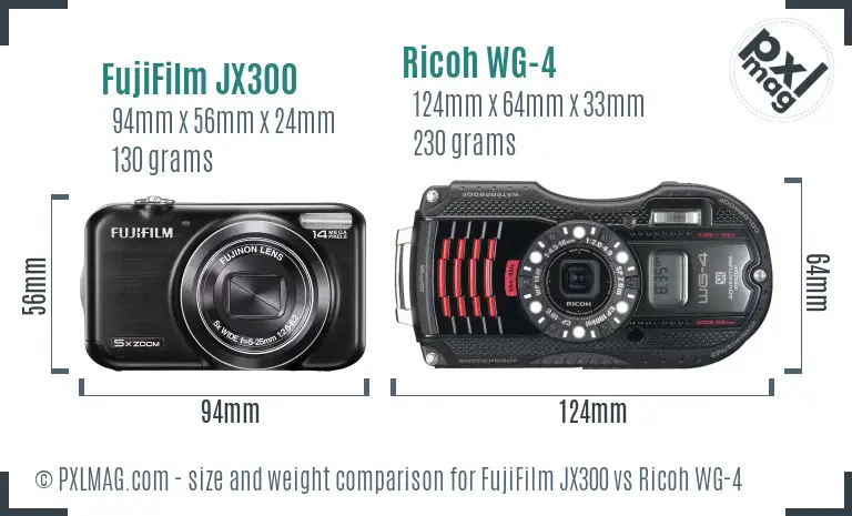 FujiFilm JX300 vs Ricoh WG-4 size comparison