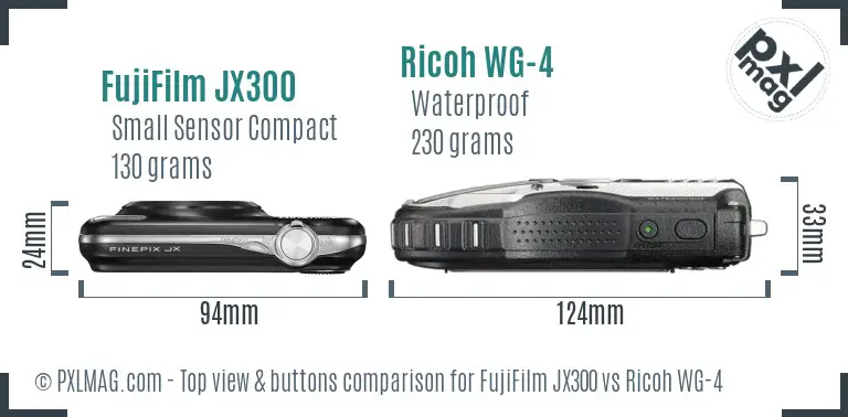 FujiFilm JX300 vs Ricoh WG-4 top view buttons comparison