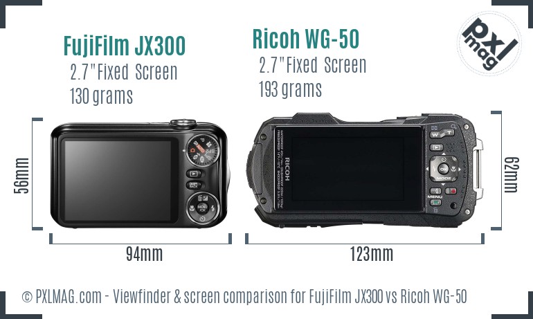 FujiFilm JX300 vs Ricoh WG-50 Screen and Viewfinder comparison