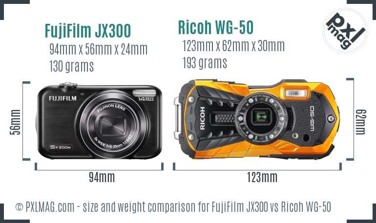 FujiFilm JX300 vs Ricoh WG-50 size comparison