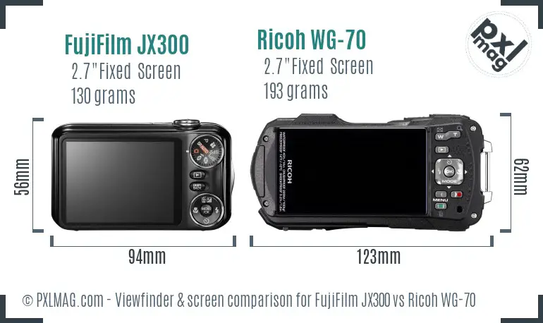 FujiFilm JX300 vs Ricoh WG-70 Screen and Viewfinder comparison