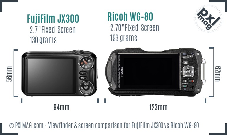 FujiFilm JX300 vs Ricoh WG-80 Screen and Viewfinder comparison