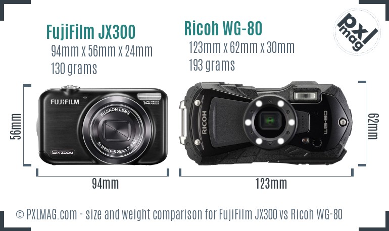 FujiFilm JX300 vs Ricoh WG-80 size comparison