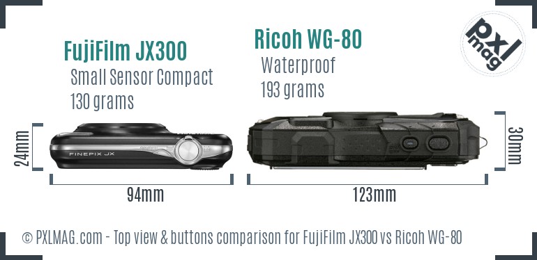 FujiFilm JX300 vs Ricoh WG-80 top view buttons comparison