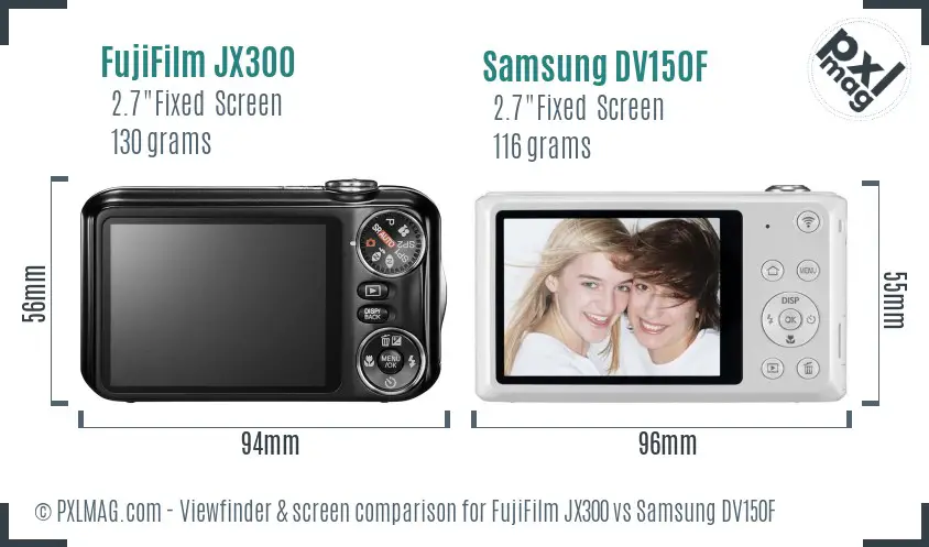 FujiFilm JX300 vs Samsung DV150F Screen and Viewfinder comparison