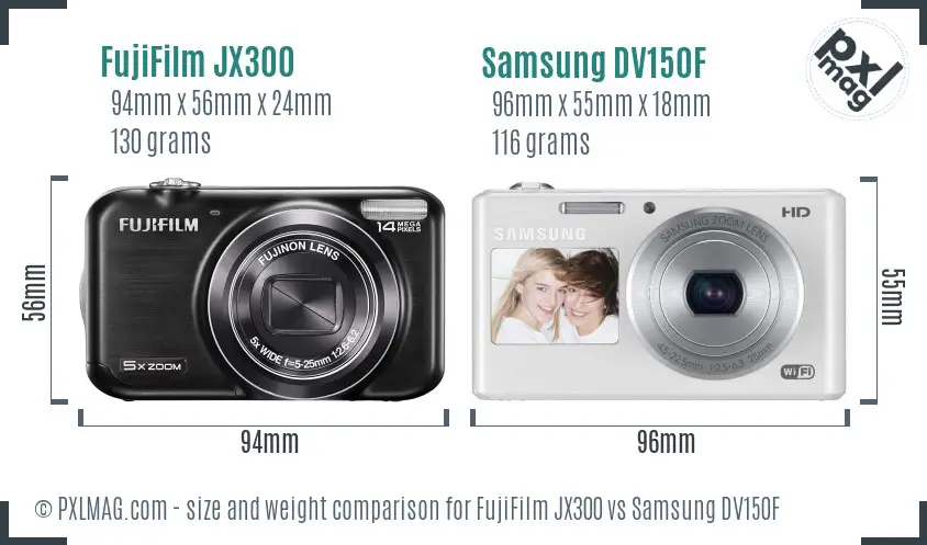 FujiFilm JX300 vs Samsung DV150F size comparison