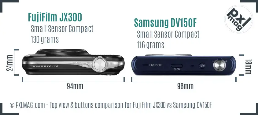 FujiFilm JX300 vs Samsung DV150F top view buttons comparison