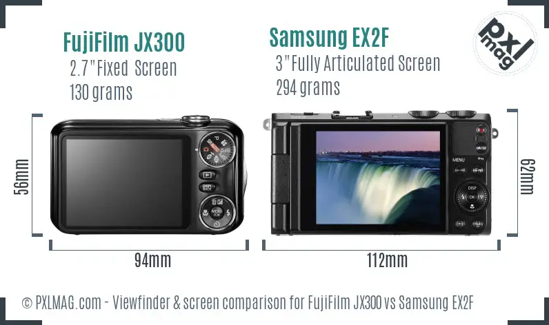 FujiFilm JX300 vs Samsung EX2F Screen and Viewfinder comparison