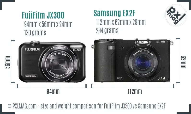 FujiFilm JX300 vs Samsung EX2F size comparison