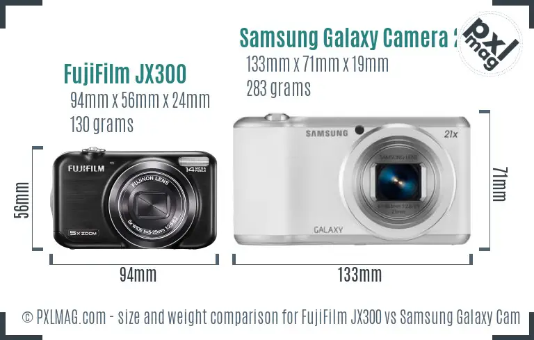 FujiFilm JX300 vs Samsung Galaxy Camera 2 size comparison FujiFilm JX300 vs Samsung Galaxy Camera 2 size comparison