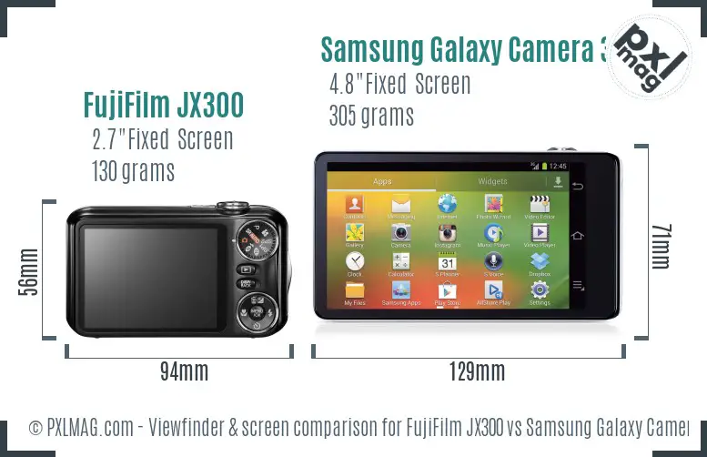 FujiFilm JX300 vs Samsung Galaxy Camera 3G Screen and Viewfinder comparison FujiFilm JX300 vs Samsung Galaxy Camera 3G Screen and Viewfinder comparison