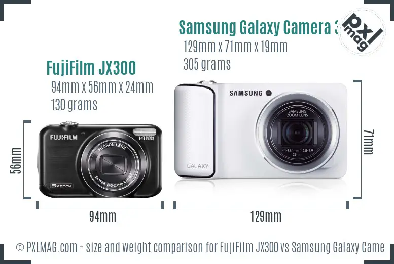 FujiFilm JX300 vs Samsung Galaxy Camera 3G size comparison FujiFilm JX300 vs Samsung Galaxy Camera 3G size comparison