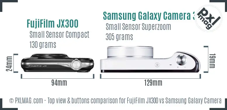 FujiFilm JX300 vs Samsung Galaxy Camera 3G top view buttons comparison FujiFilm JX300 vs Samsung Galaxy Camera 3G top view buttons comparison