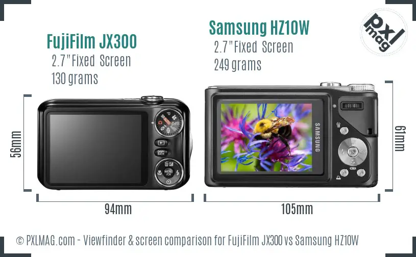 FujiFilm JX300 vs Samsung HZ10W Screen and Viewfinder comparison