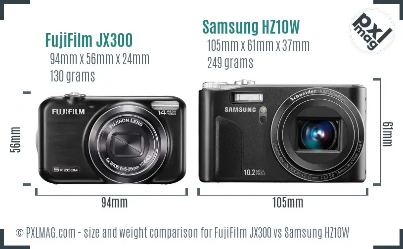 FujiFilm JX300 vs Samsung HZ10W size comparison