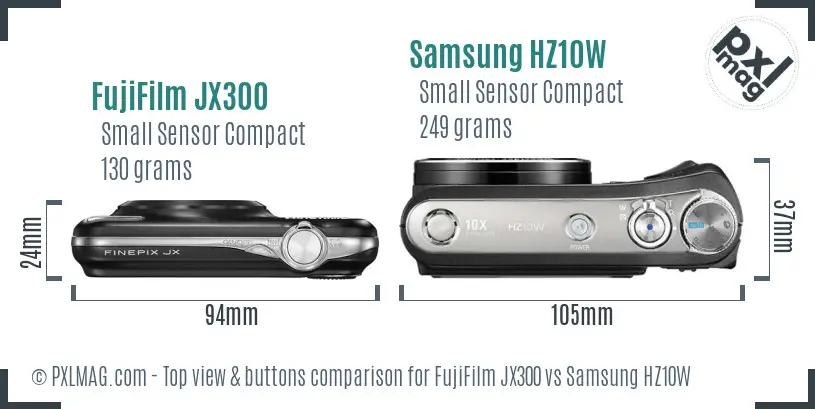 FujiFilm JX300 vs Samsung HZ10W top view buttons comparison