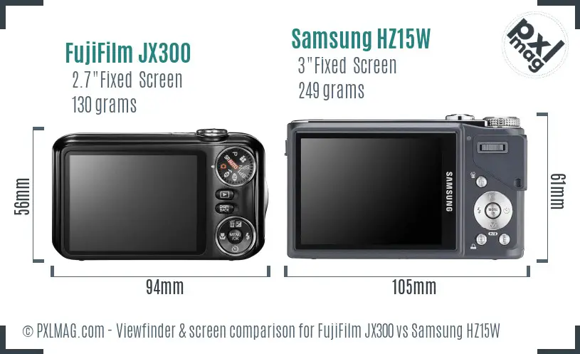 FujiFilm JX300 vs Samsung HZ15W Screen and Viewfinder comparison